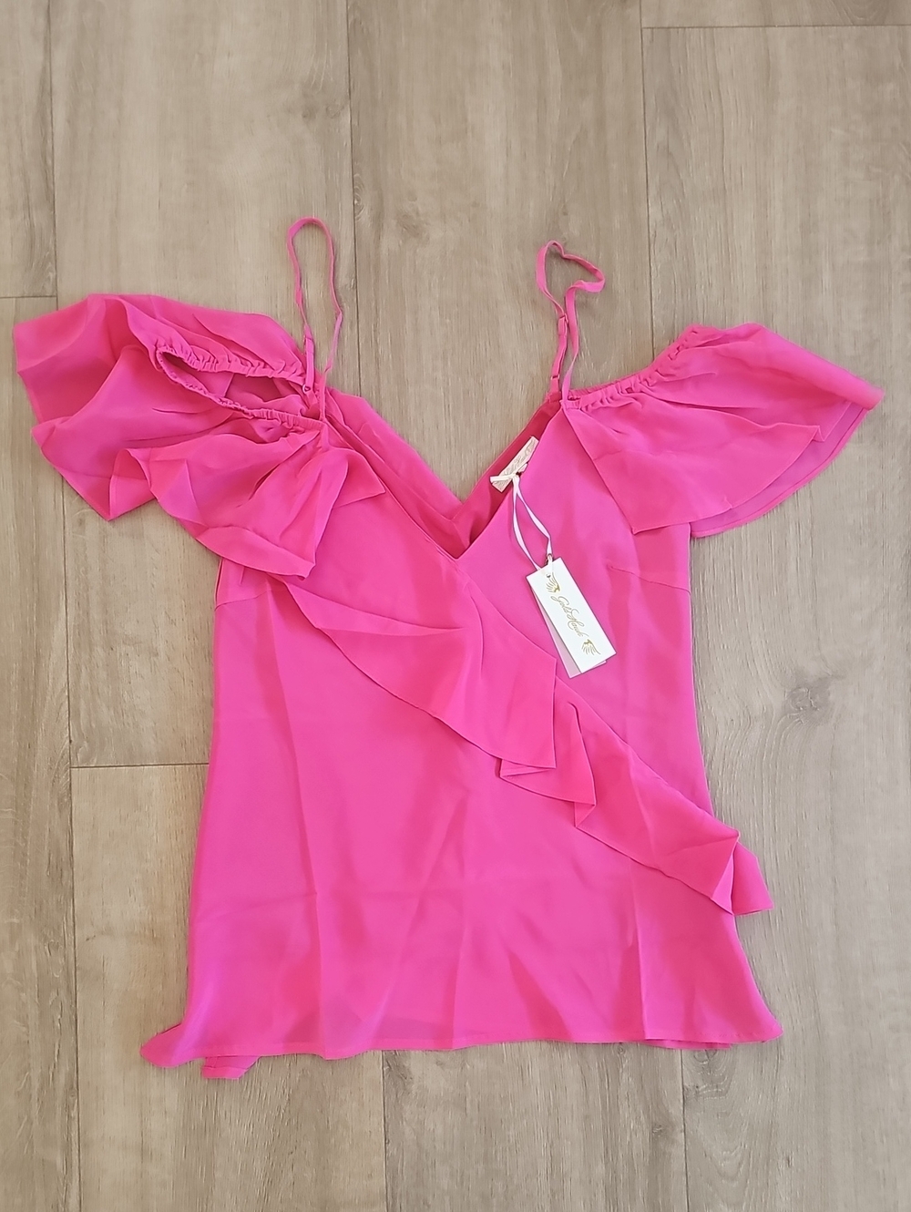 Gold Hawk Silk Women’s Hot Pink Ruffle V-Neck Camisole